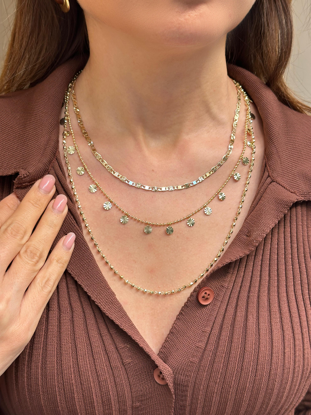 Altın Kaplama Işıltılı Topçuk Kolye 60 cm Gold