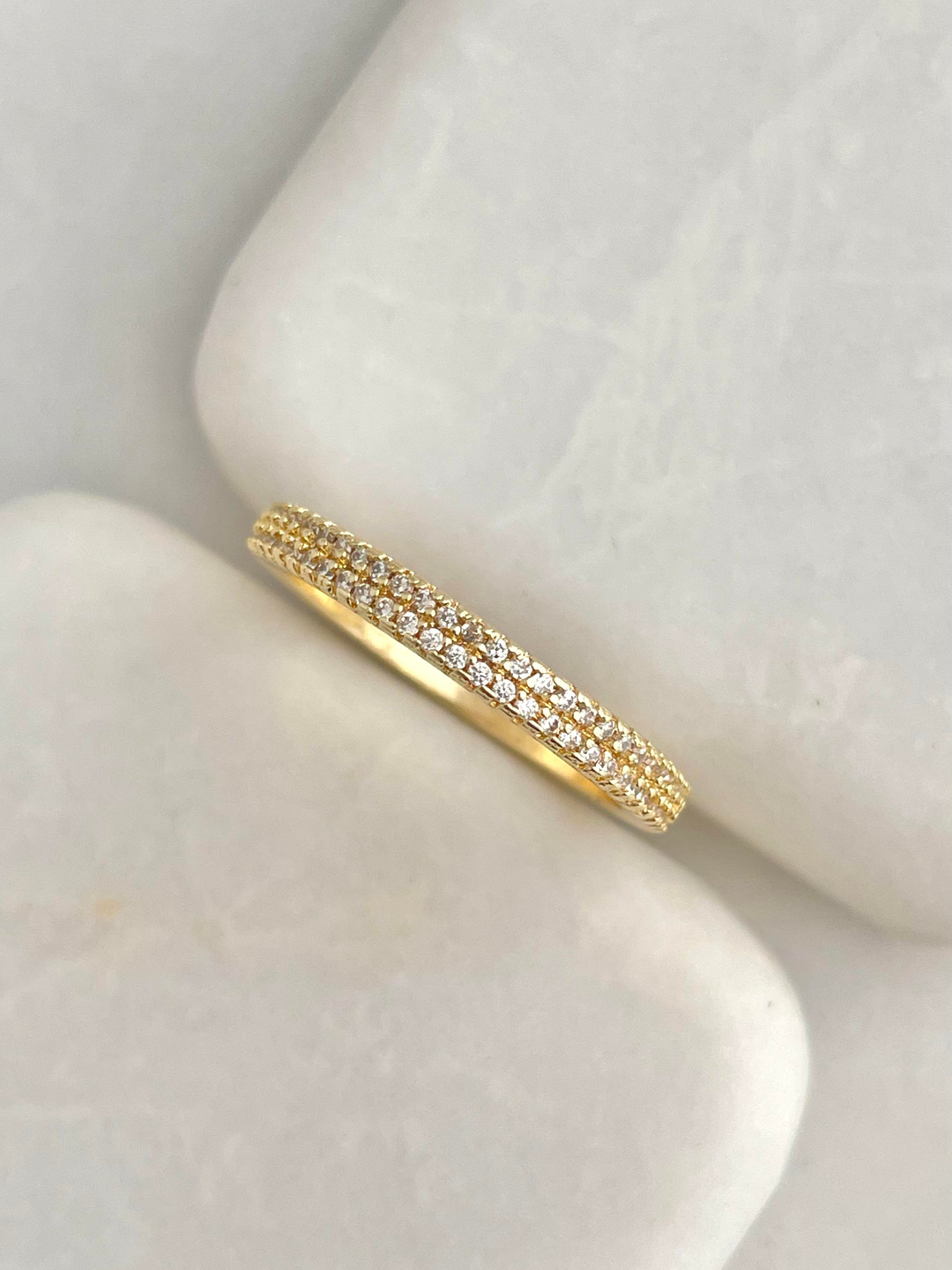 Altın Kaplama Zirkon Taşlı Çift Sıra Yüzük Gold