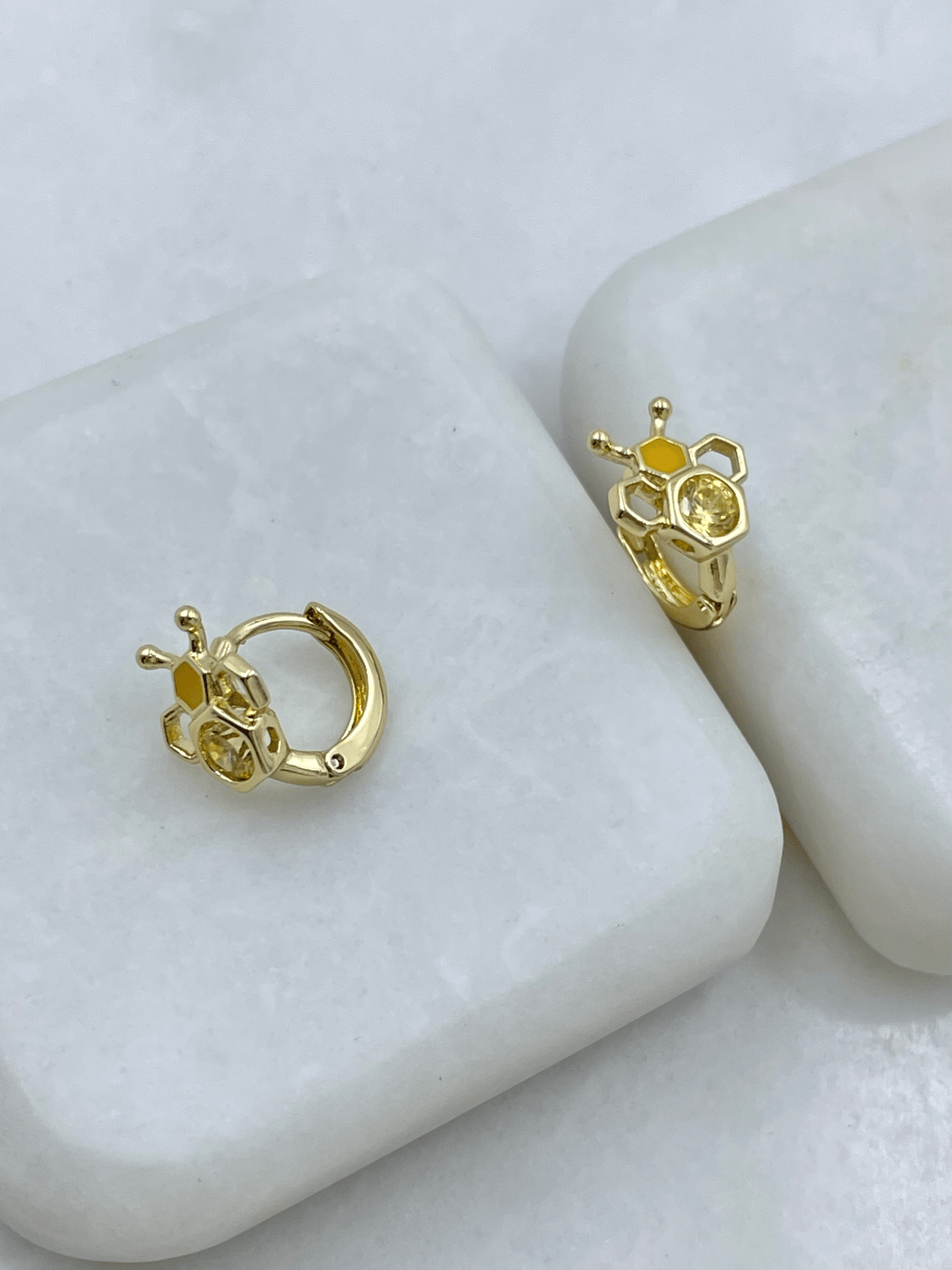 Özel Seri Kristal Taşlı Arılı Petek Model Küpe Gold