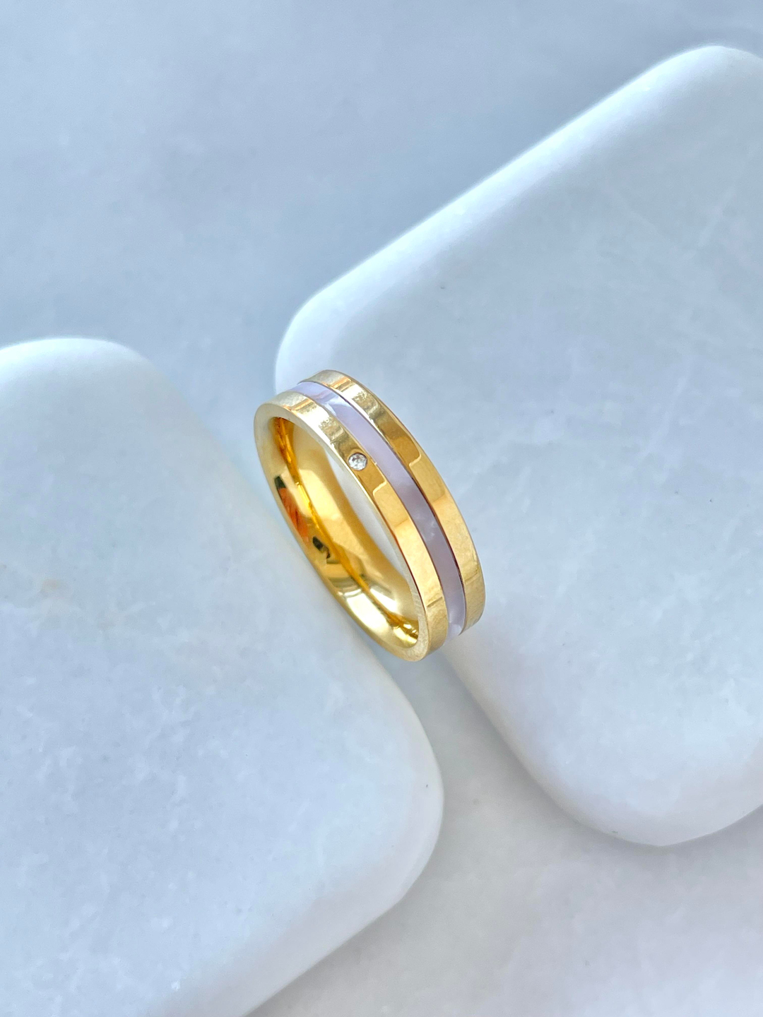 Çelik Akrilik Şerit Yüzük Gold