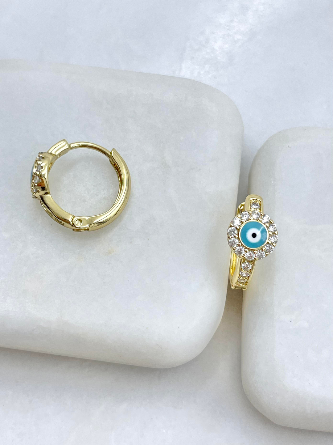 Özel Seri Kristal Taşlı Nazar Model Halka Küpe Gold