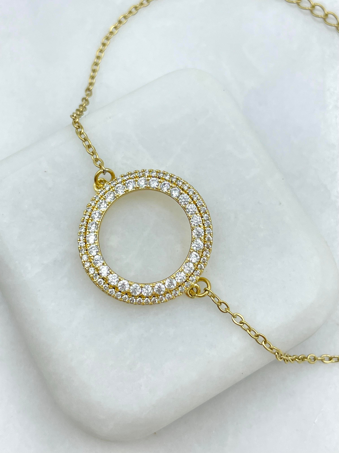 Özel Seri Kristal Taş İçi Boş Daire Bileklik Gold