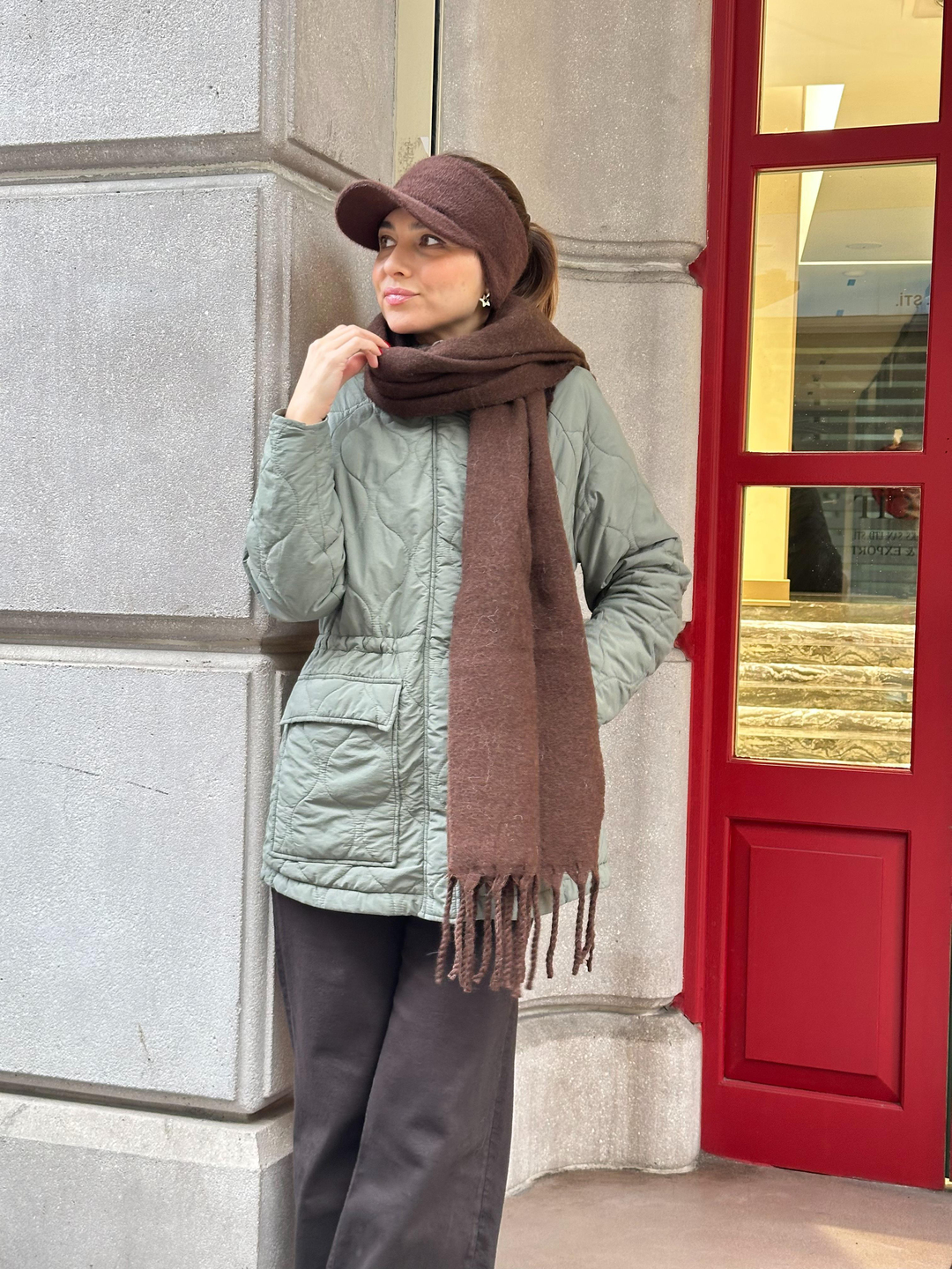 Peluş Esnek Vizör Şapka Kahve