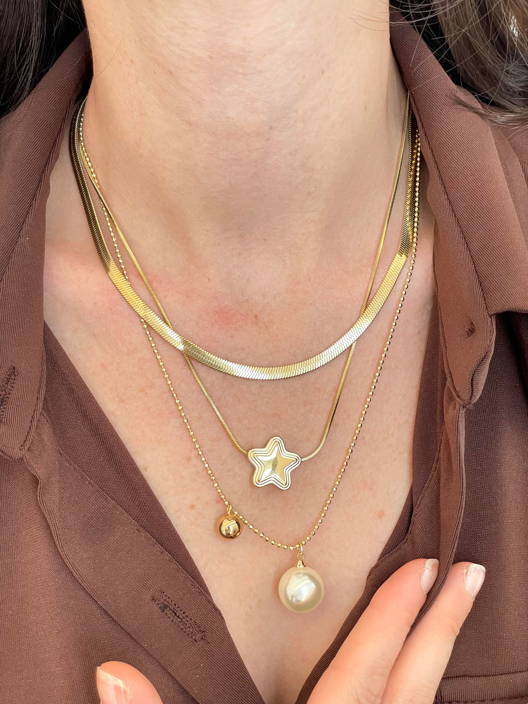 Çelik Bombe Yıldız Kolye Gold