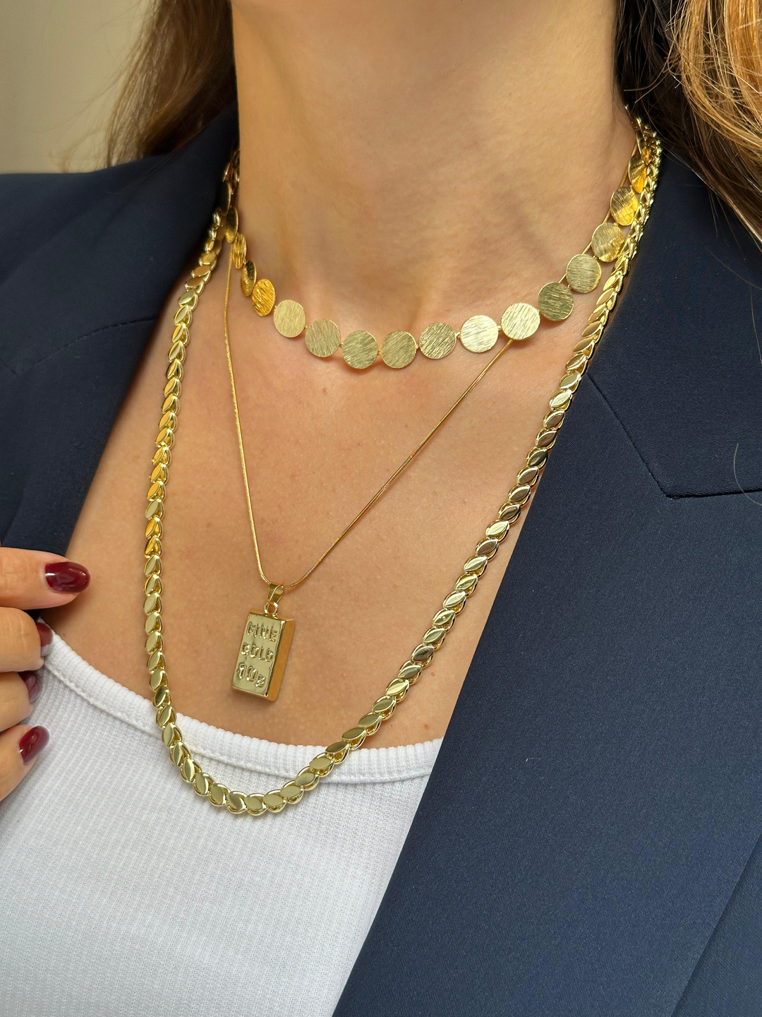 Çelik Büyük Külçe Kolye 45 cm Gold