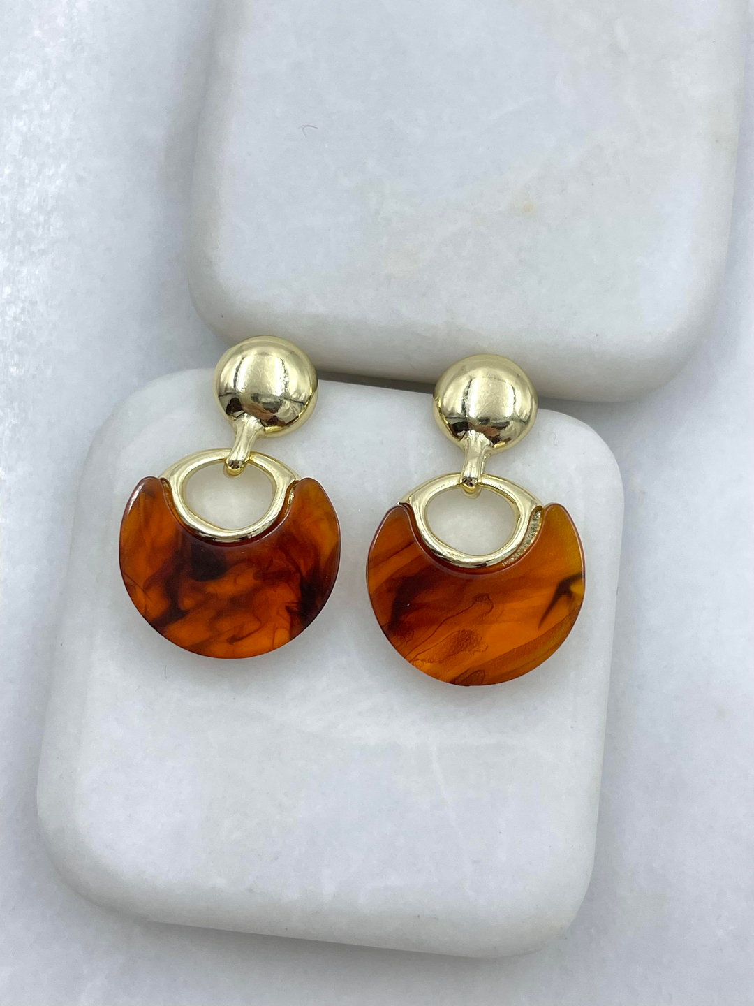 Altın Kaplama Kehribar Sallantılı Gold Küpe Gold