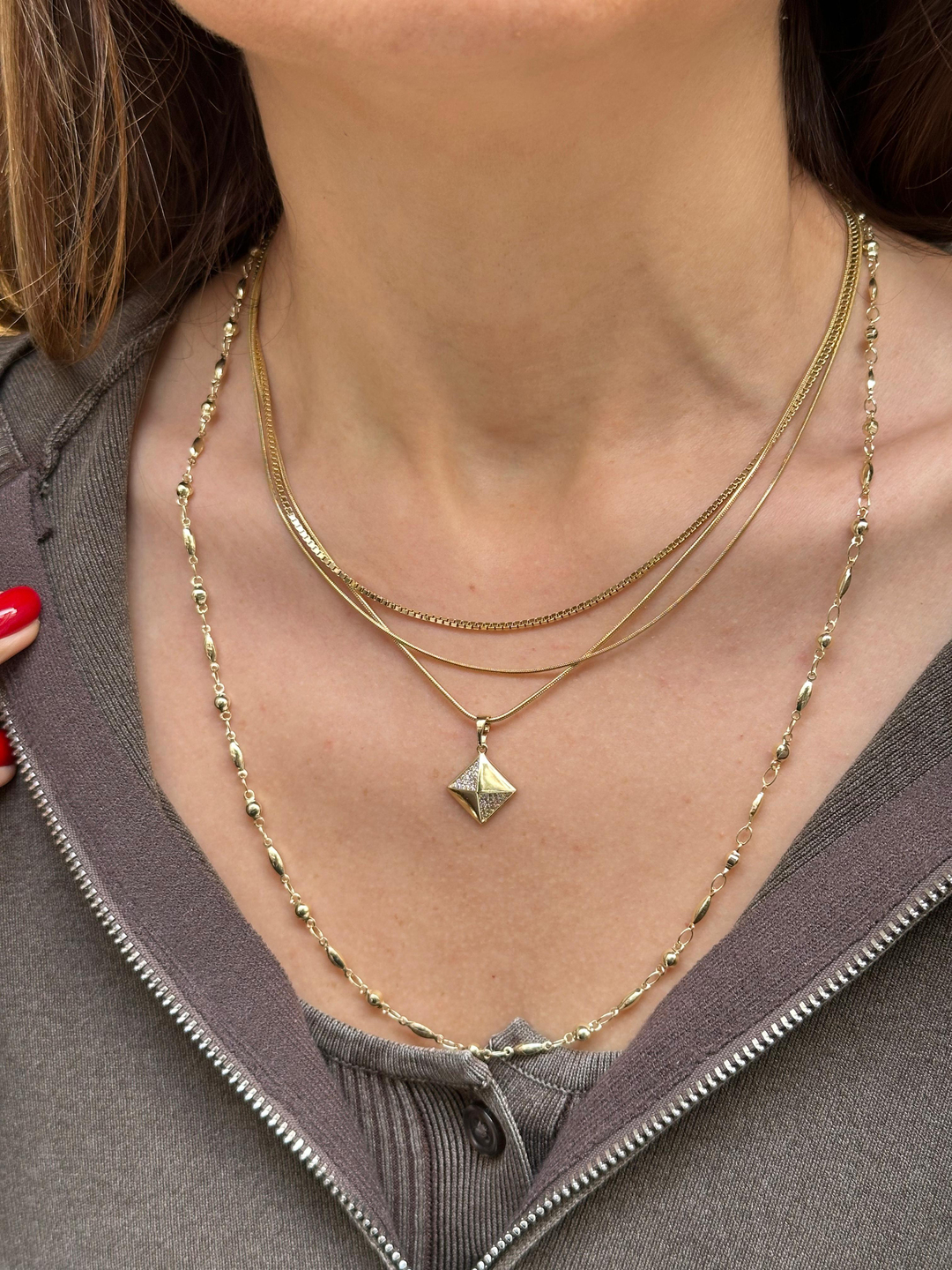 Altın Kaplama Topçuk ve Damla Zincir Kolye 60 cm Gold