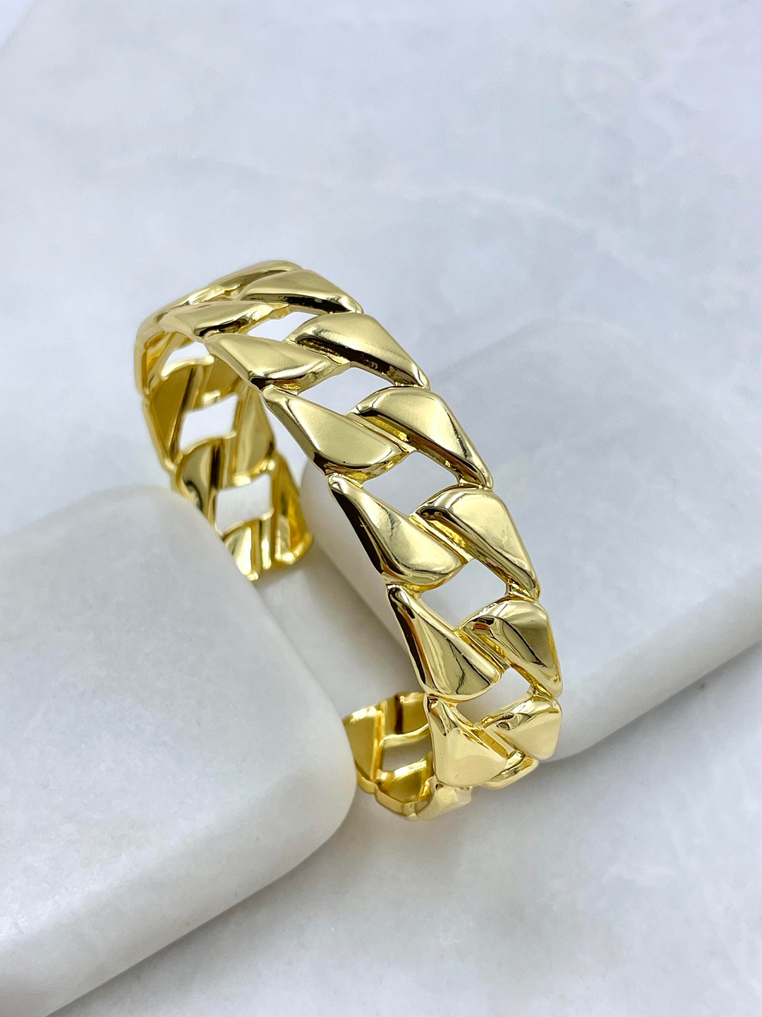 Çelik Zincir Geçmeli Kelepçe Bileklik Gold