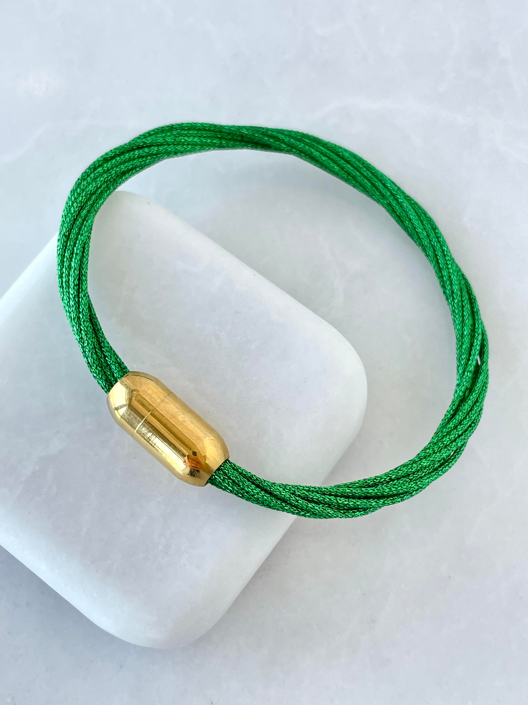 Çelik Simli Mıknatıslı İp Bileklik Yeşil