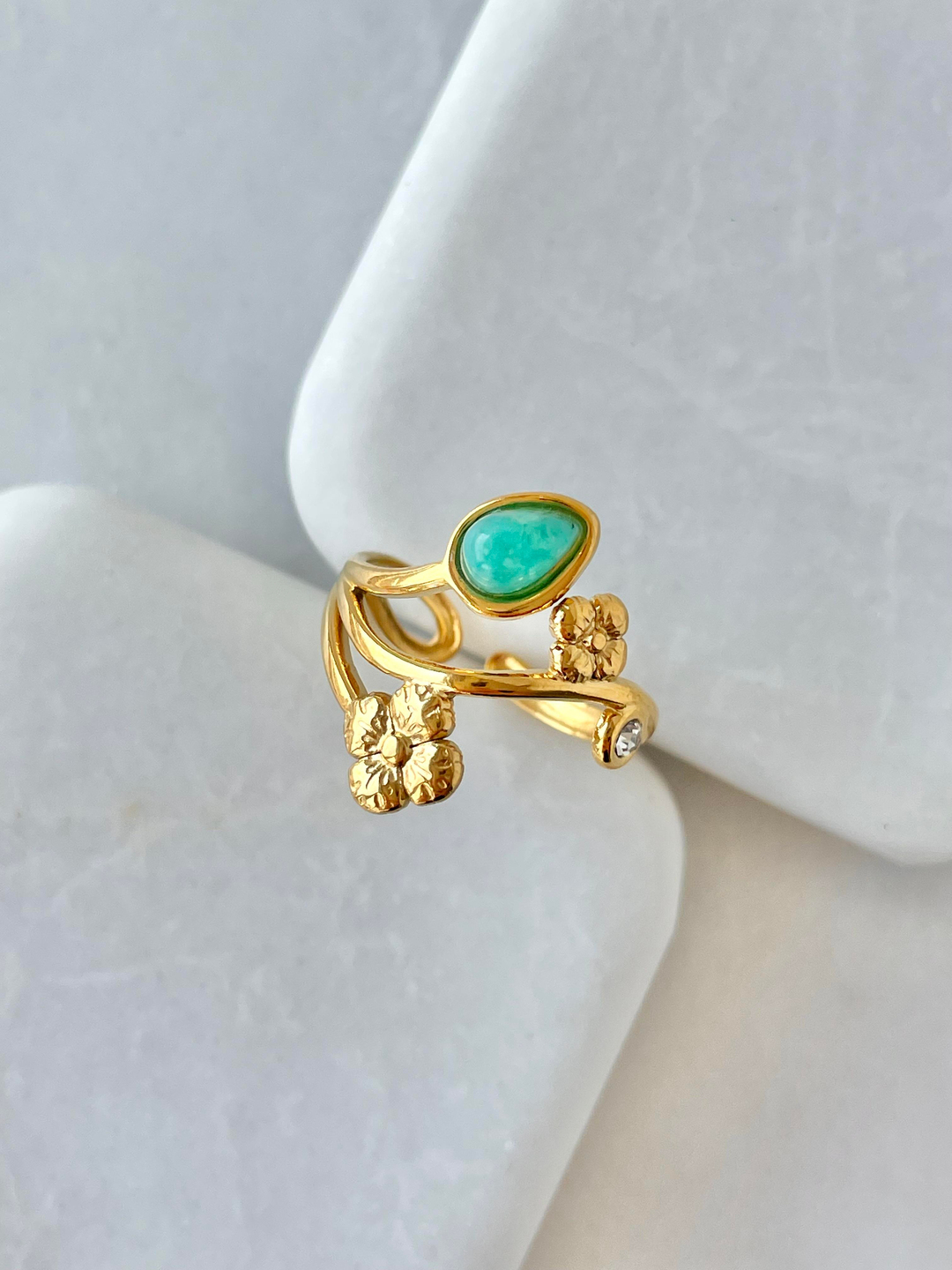 Çelik Doğal Taşlı Sarmaşık Yüzük Turkuaz Renk