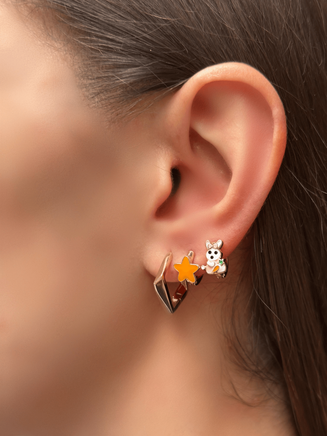 Özel Seri Havuçlu Tavşan Halka Küpe Gold