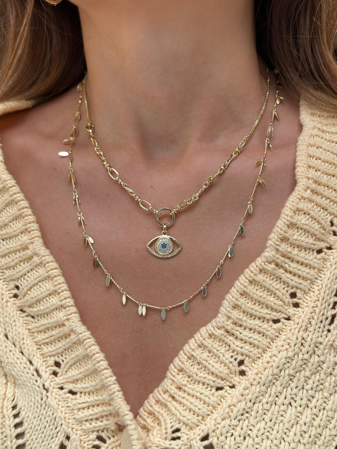 Altın Kaplama Pul Yaprak Sallantılı Boru Zincir Kolye 60 cm Gold