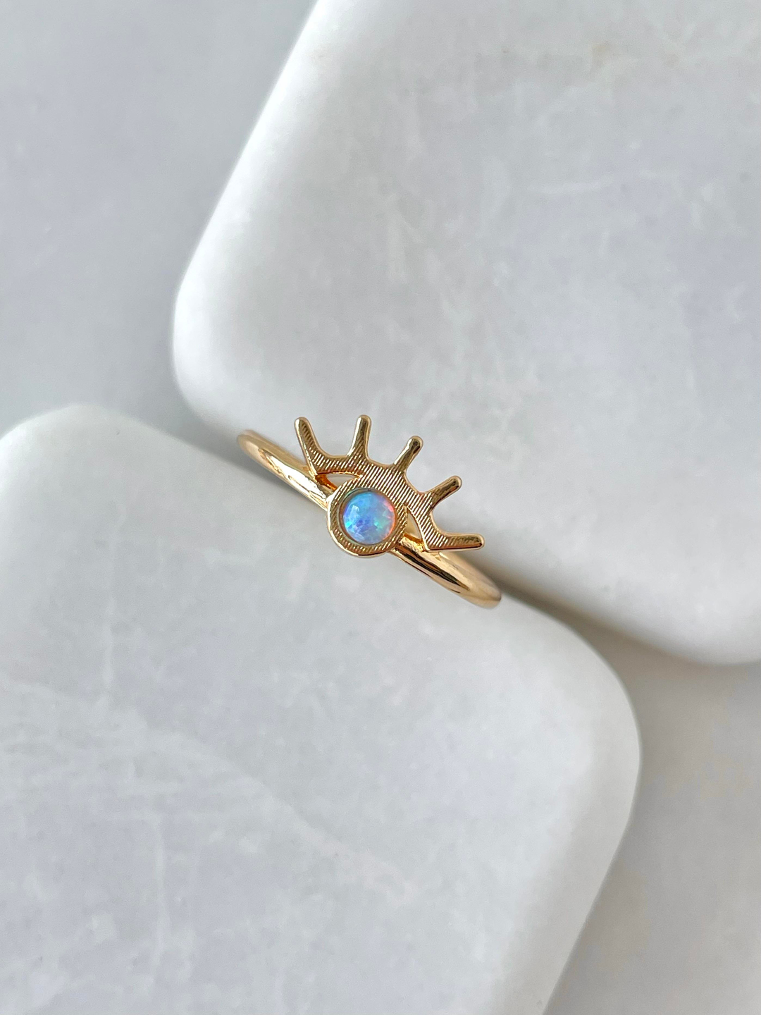 Altın Kaplama Opal Taşlı Göz Model Yüzük Mavi