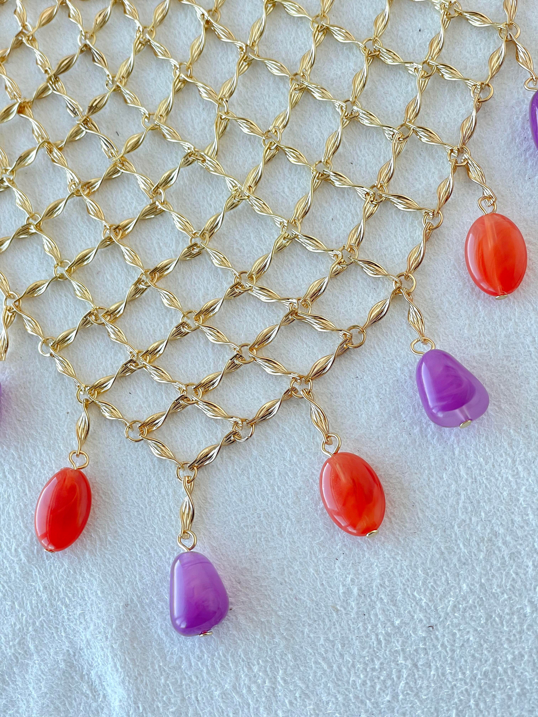 Altın Kaplama Renkli Boncuklu Örgü Zincir Kolye Gold