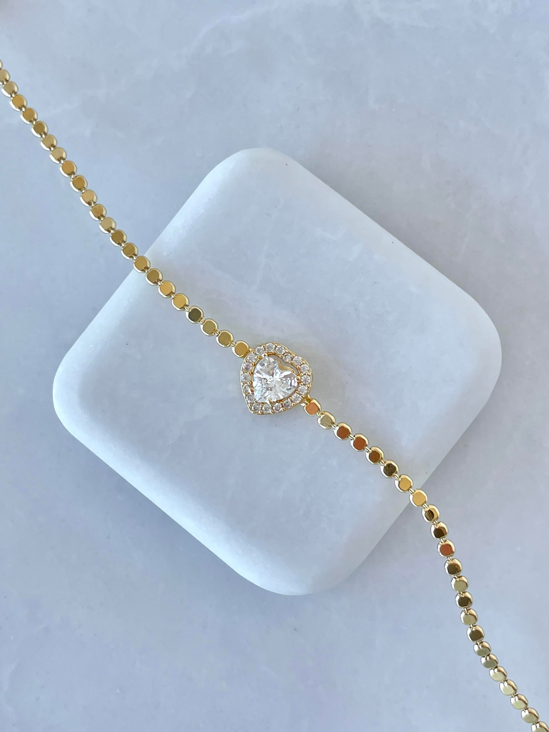 Çelik Kristal Kalpli Arpa Zincir Bileklik Gold