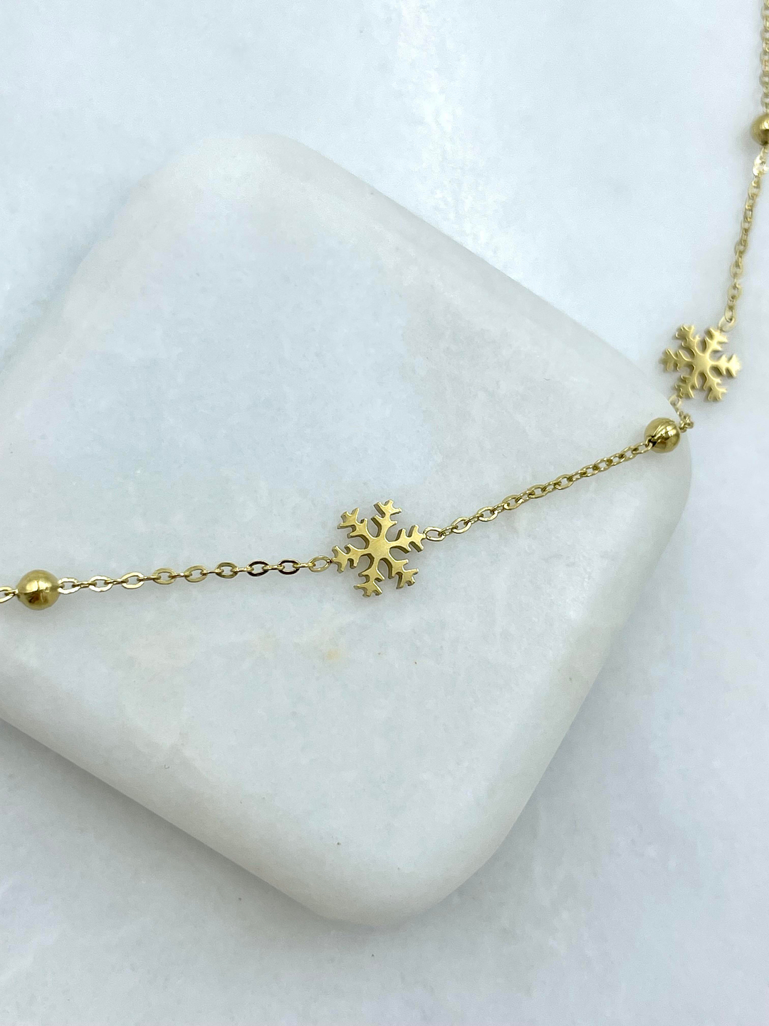 Çelik Kar Tanesi ve Topçuk Zincir Kolye Gold