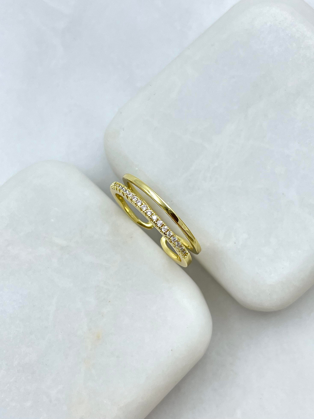 Altın Kaplama Gömme Taşlı İkili  Model Yüzük Gold