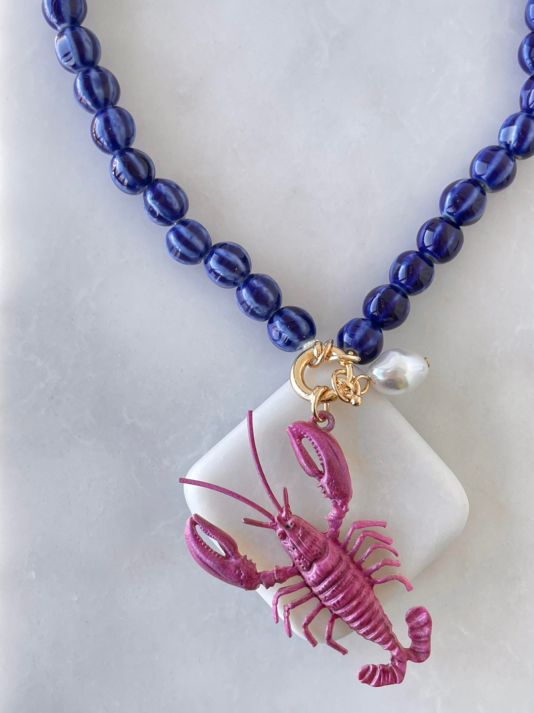 Mavi Boncuklu Istakoz Kolye Gold