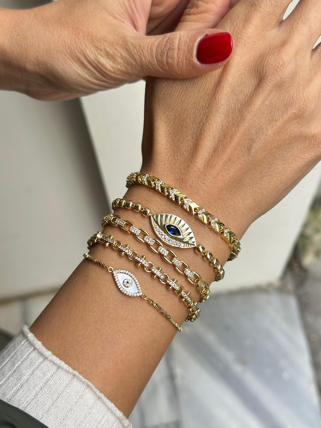 Altın Kaplama Gömme Taşlı Blok Bileklik Gold