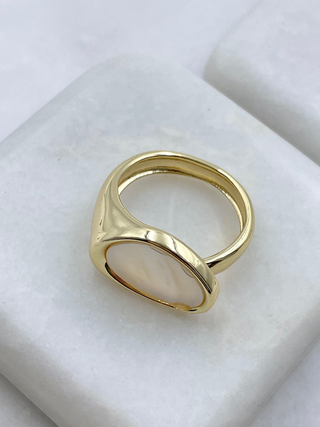 Altın Kaplama Gerçek Sedef Oval Yüzük Gold