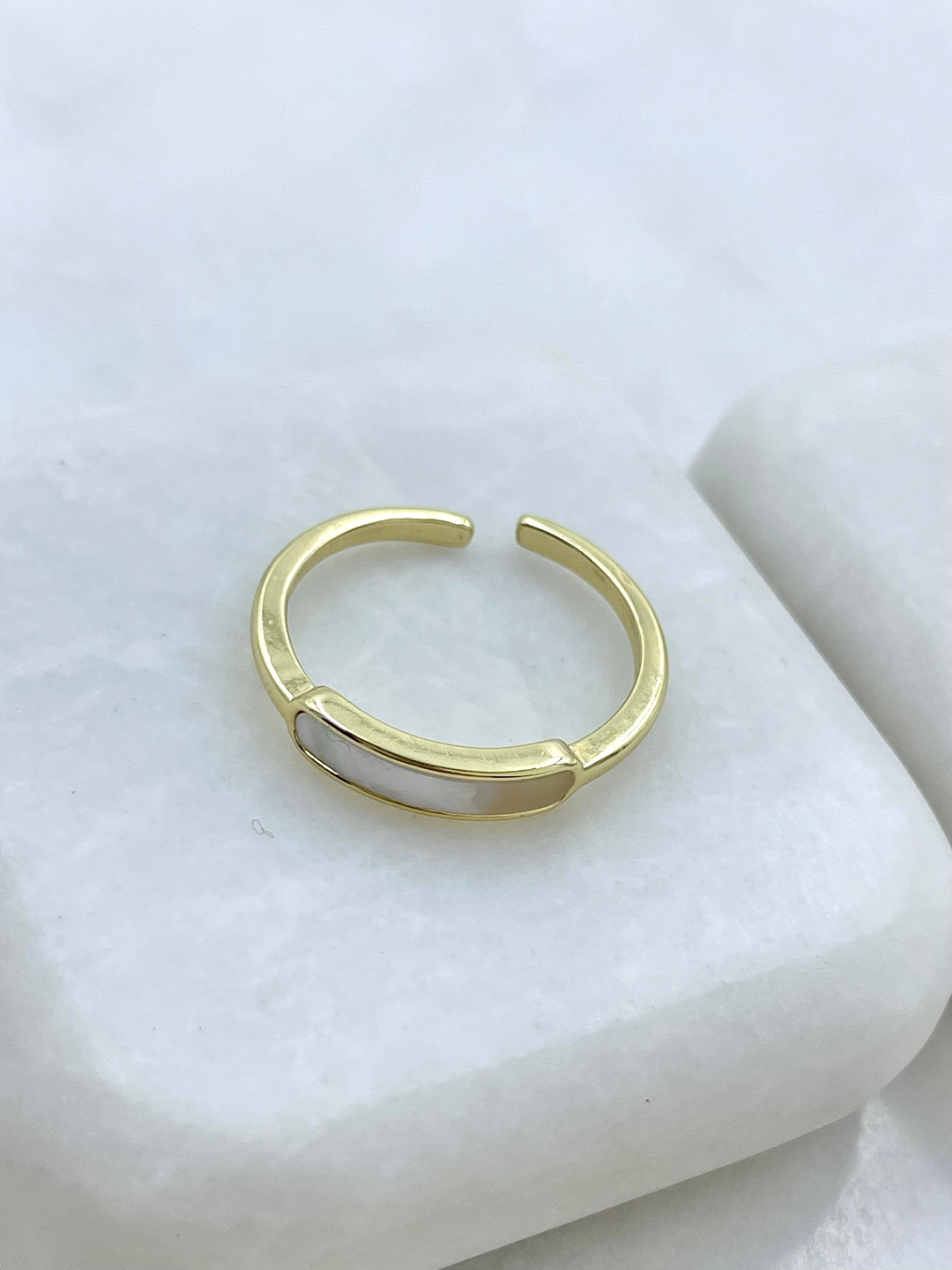 Altın Kaplama Gerçek Sedef Taşlı Çubuk Yüzük Gold