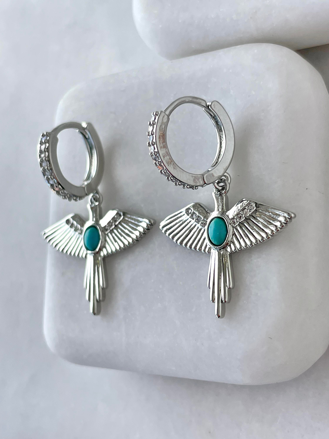 Altın Kaplama Mavi Taşlı Anka Kuşu Küpe Gümüş