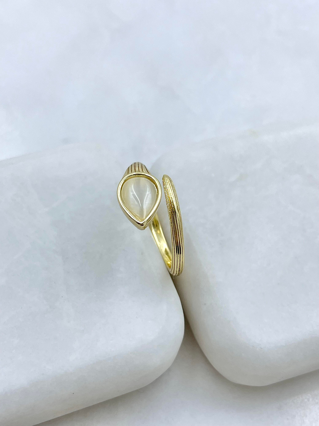 Altın Kaplama Doğal Taşlı Yılan Yüzük Gold