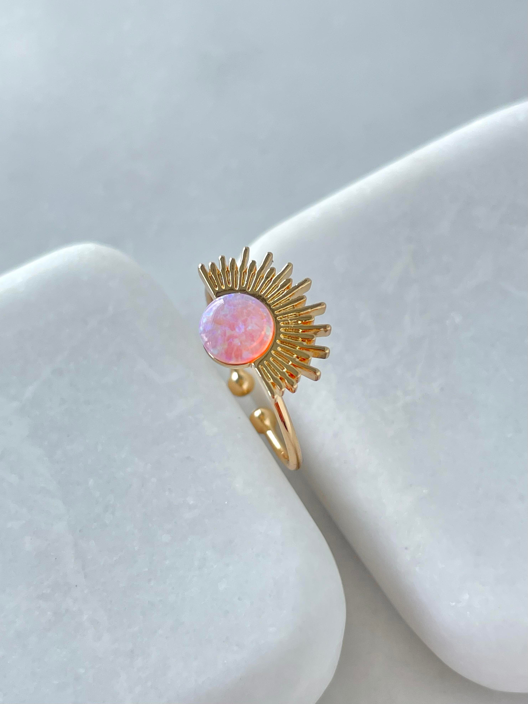 Altın Kaplama Opal Taşlı Güneş Model Yüzük Pembe