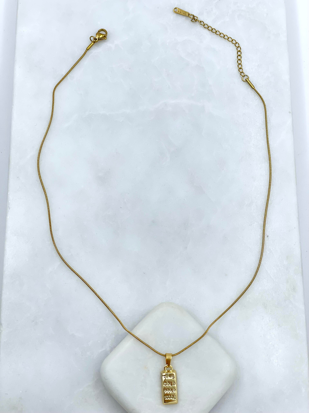 Çelik Küçük Külçe Kolye 45 cm Gold