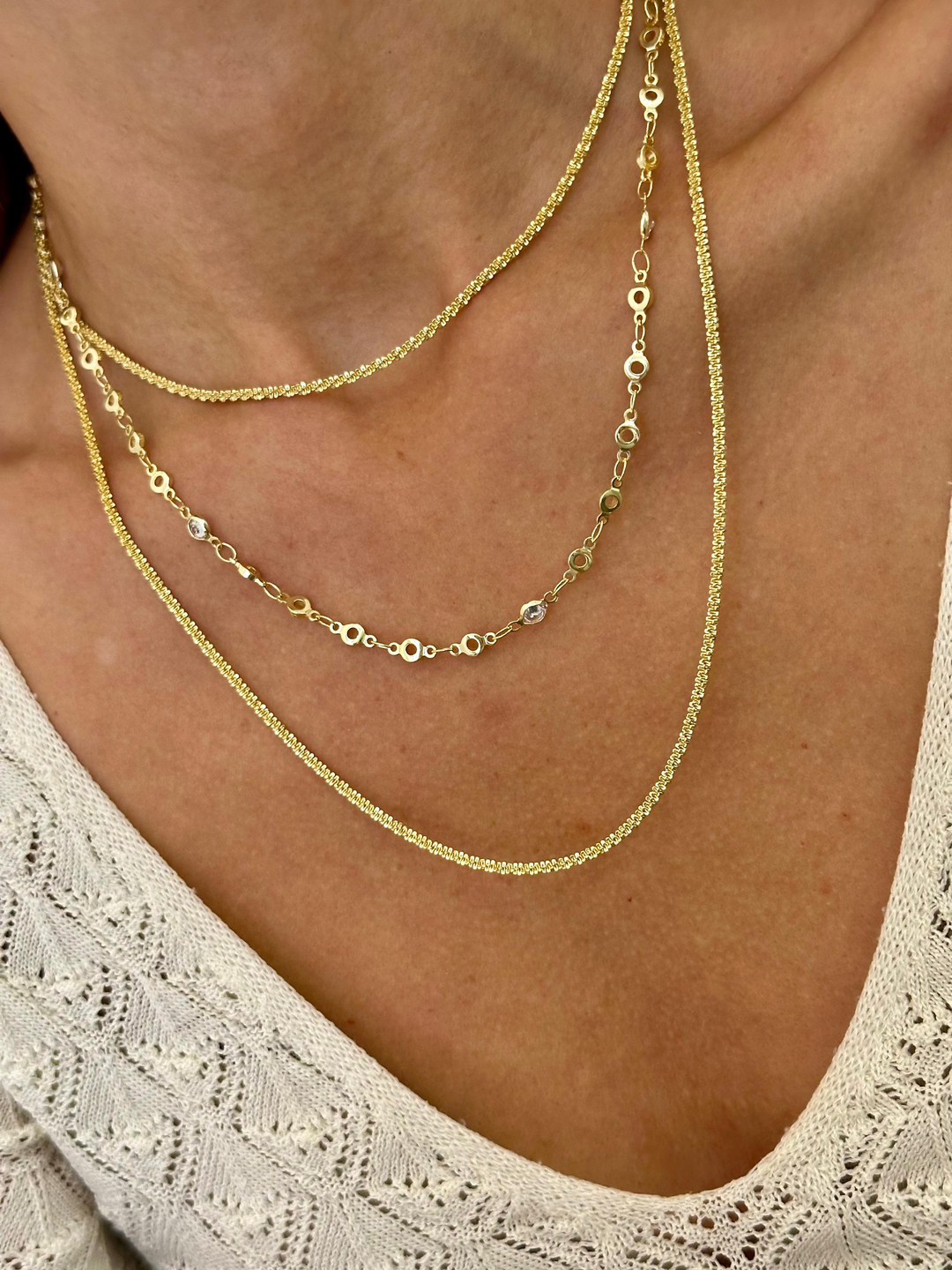 Altın Kaplama Kristal Daire Zincir Kolye Gold