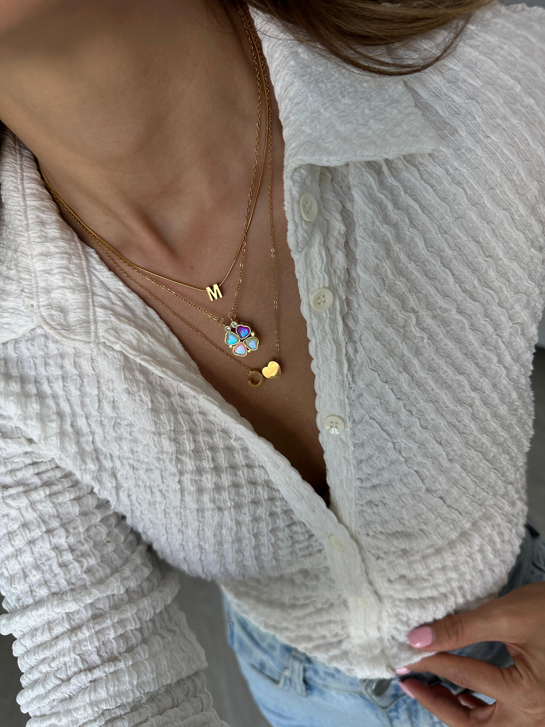 Çelik Kalpli Harf Kolye Gold