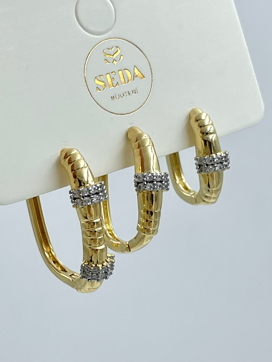 Altın Kaplama Üçlü Çift Renk U Set Küpe Gold