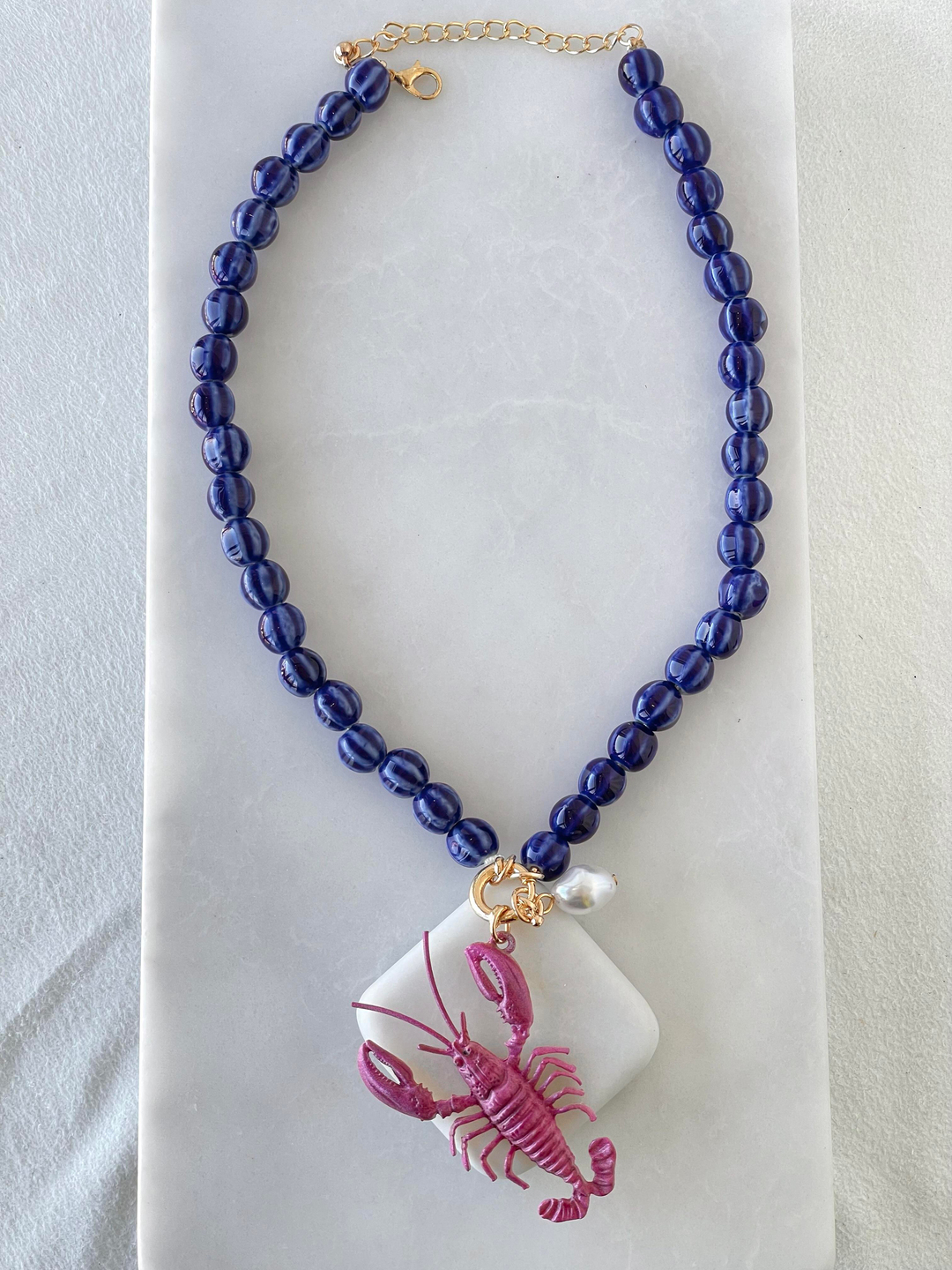 Mavi Boncuklu Istakoz Kolye Gold