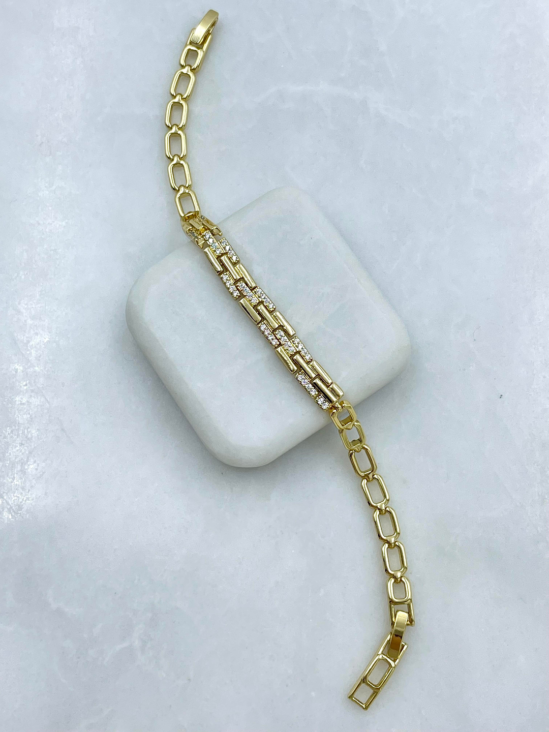 Özel Seri Zirkon Taşlı Tasarım Zincir Bileklik Gold