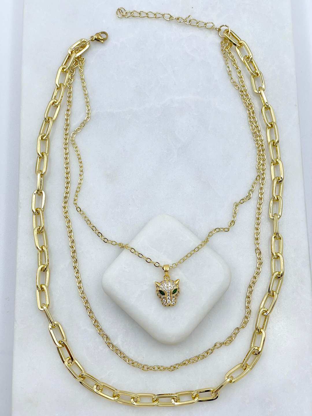 Altın Kaplama Kaplan Sallantılı Üçlü Zincir Kolye Gold