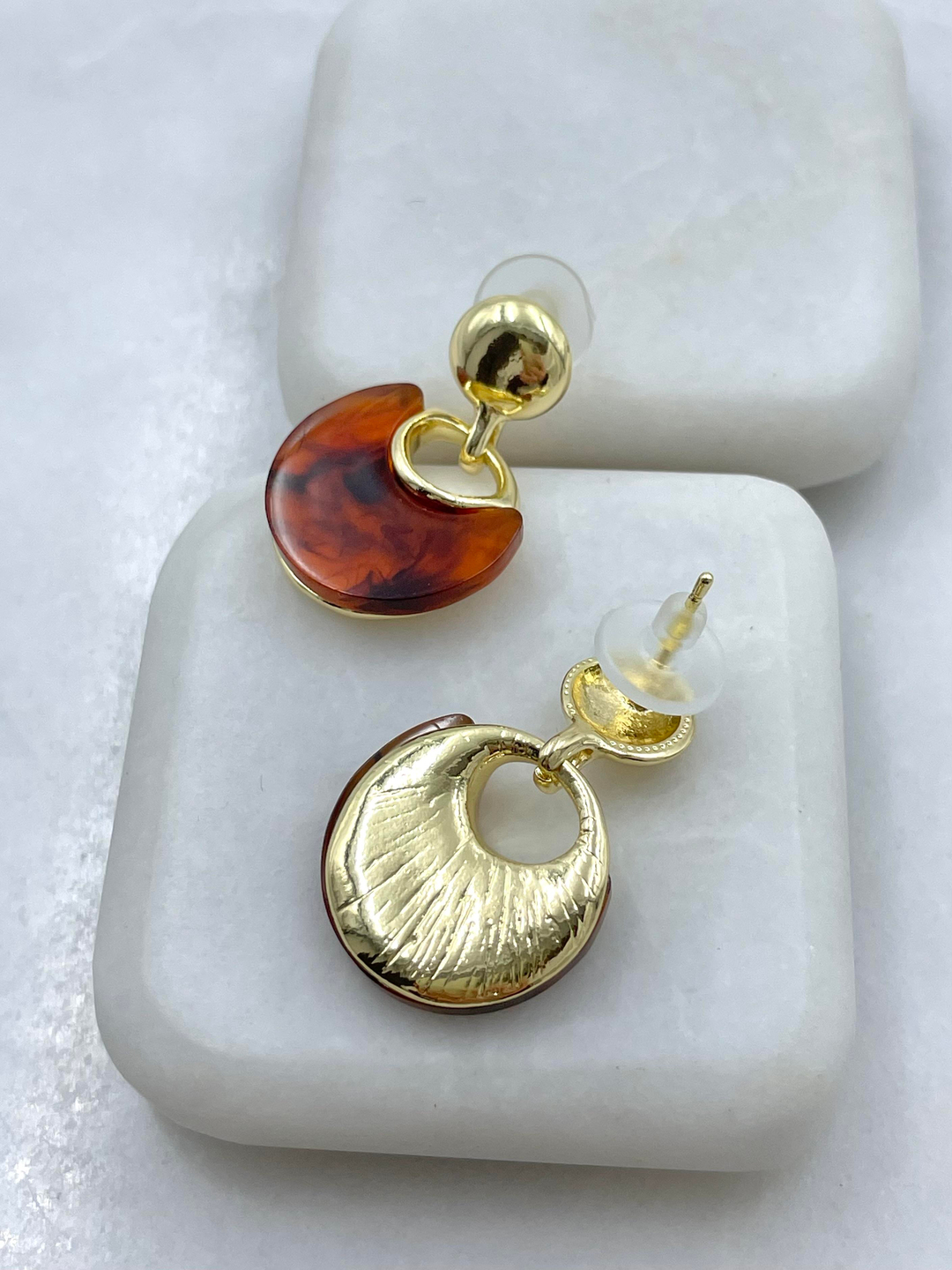 Altın Kaplama Kehribar Sallantılı Gold Küpe Gold