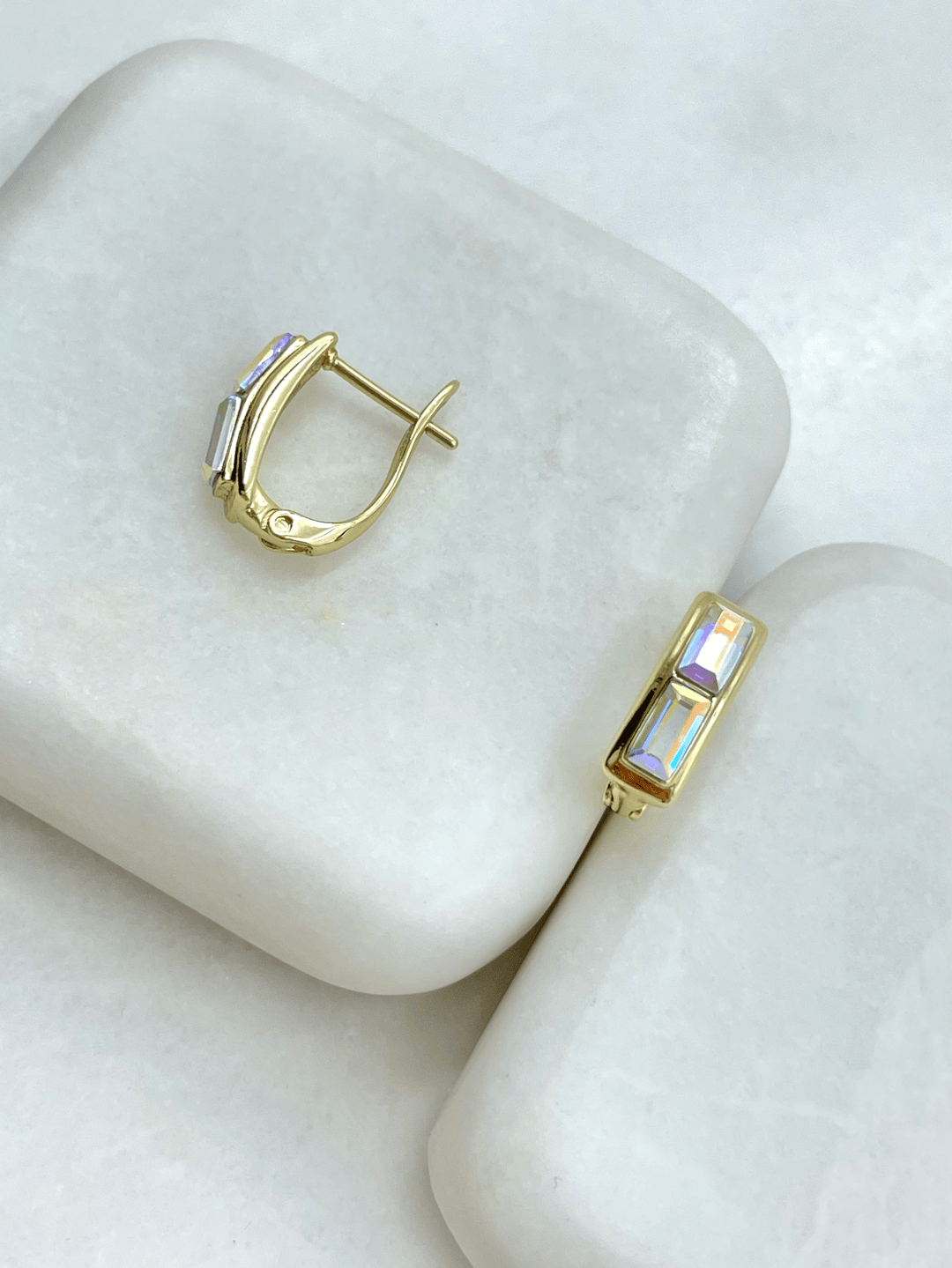 Özel Seri İkili Kare Swarovski Taşlı Küpe Gold