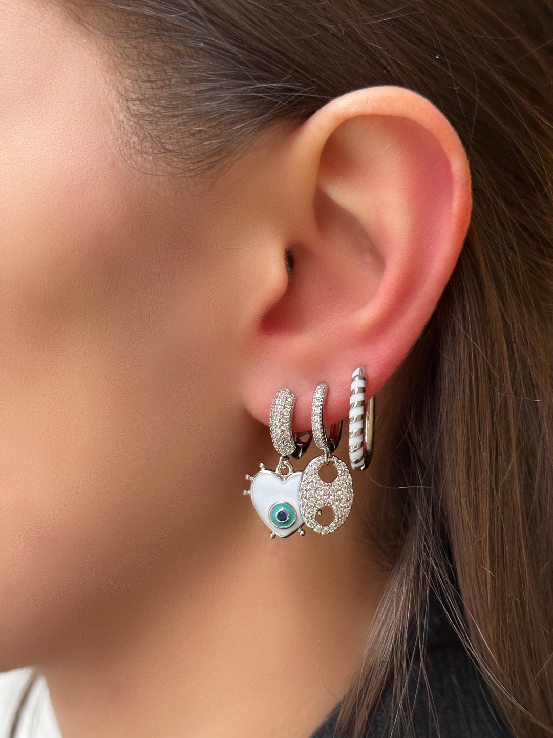 Altın Kaplama Üçlü Mineli Nazar Küpe Gümüş