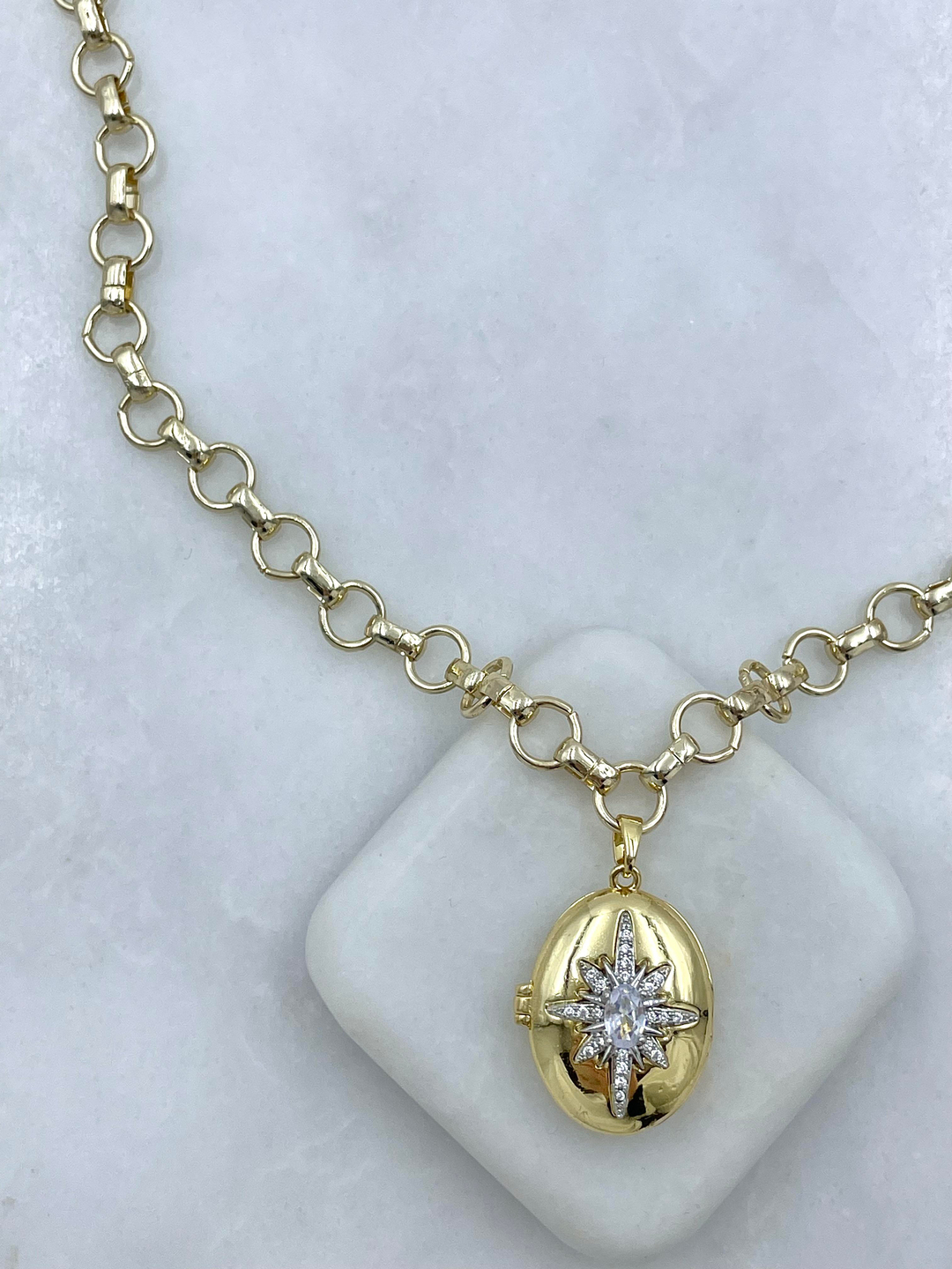 Altın Kaplama Kuzey Yıldızı Kapaklı Zincir Kolye Gold