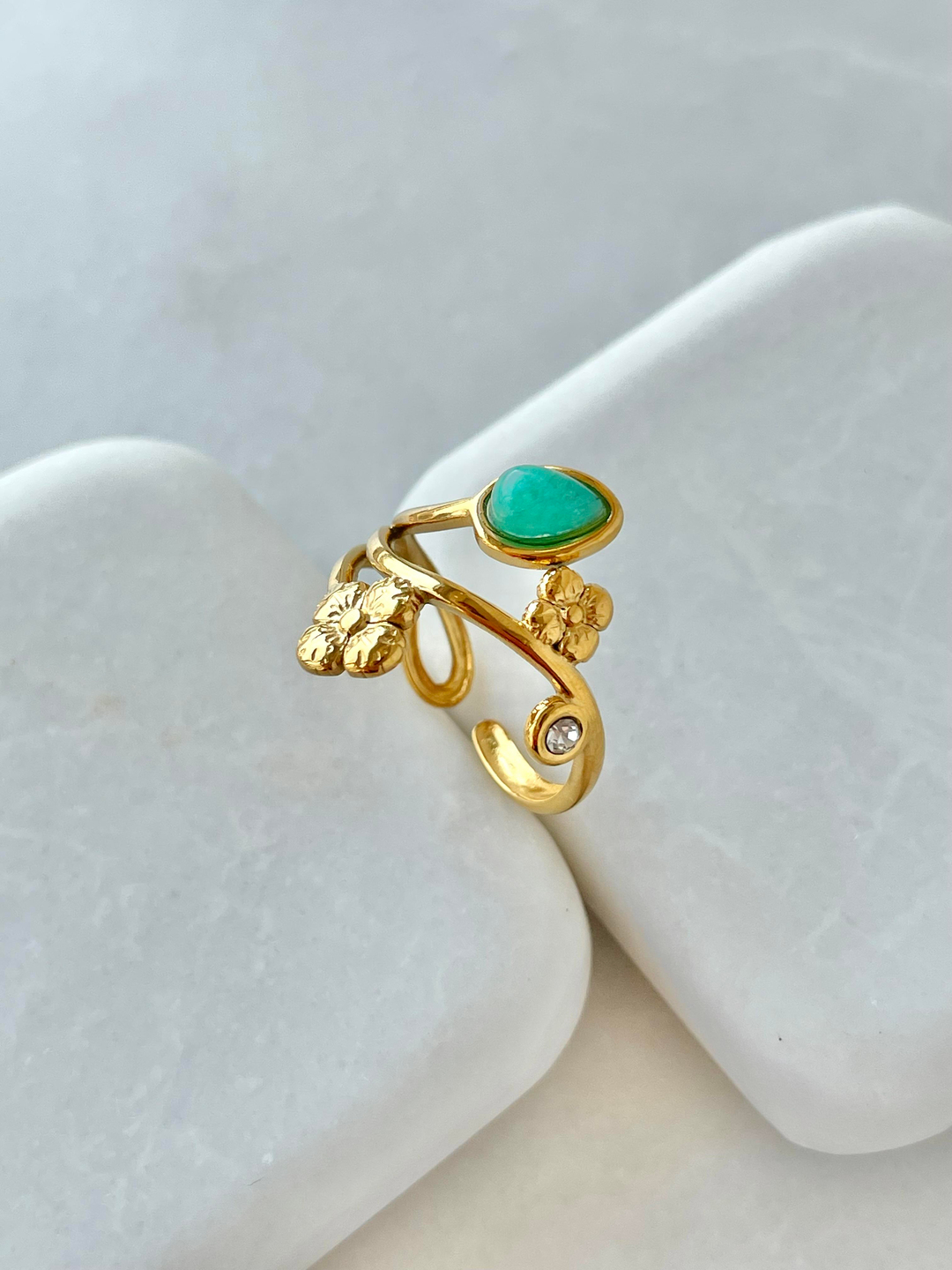 Çelik Doğal Taşlı Sarmaşık Yüzük Turkuaz Renk