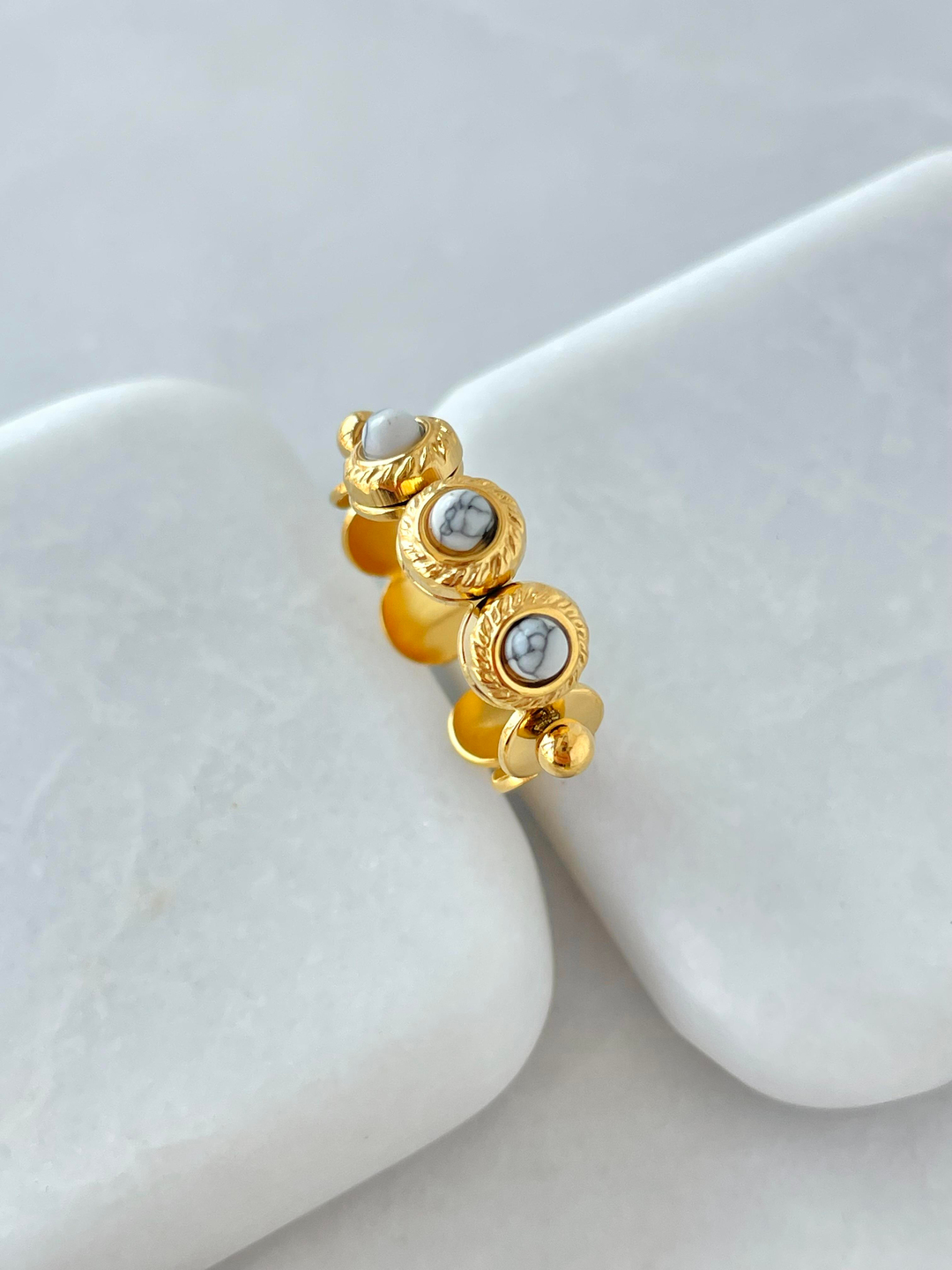 Çelik Üçlü Doğal Taşlı Yüzük Gri