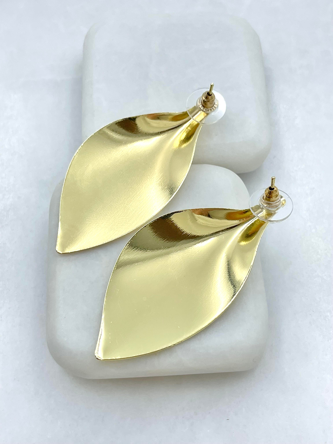 Altın Kaplama Yaprak Plaka Küpe Gold