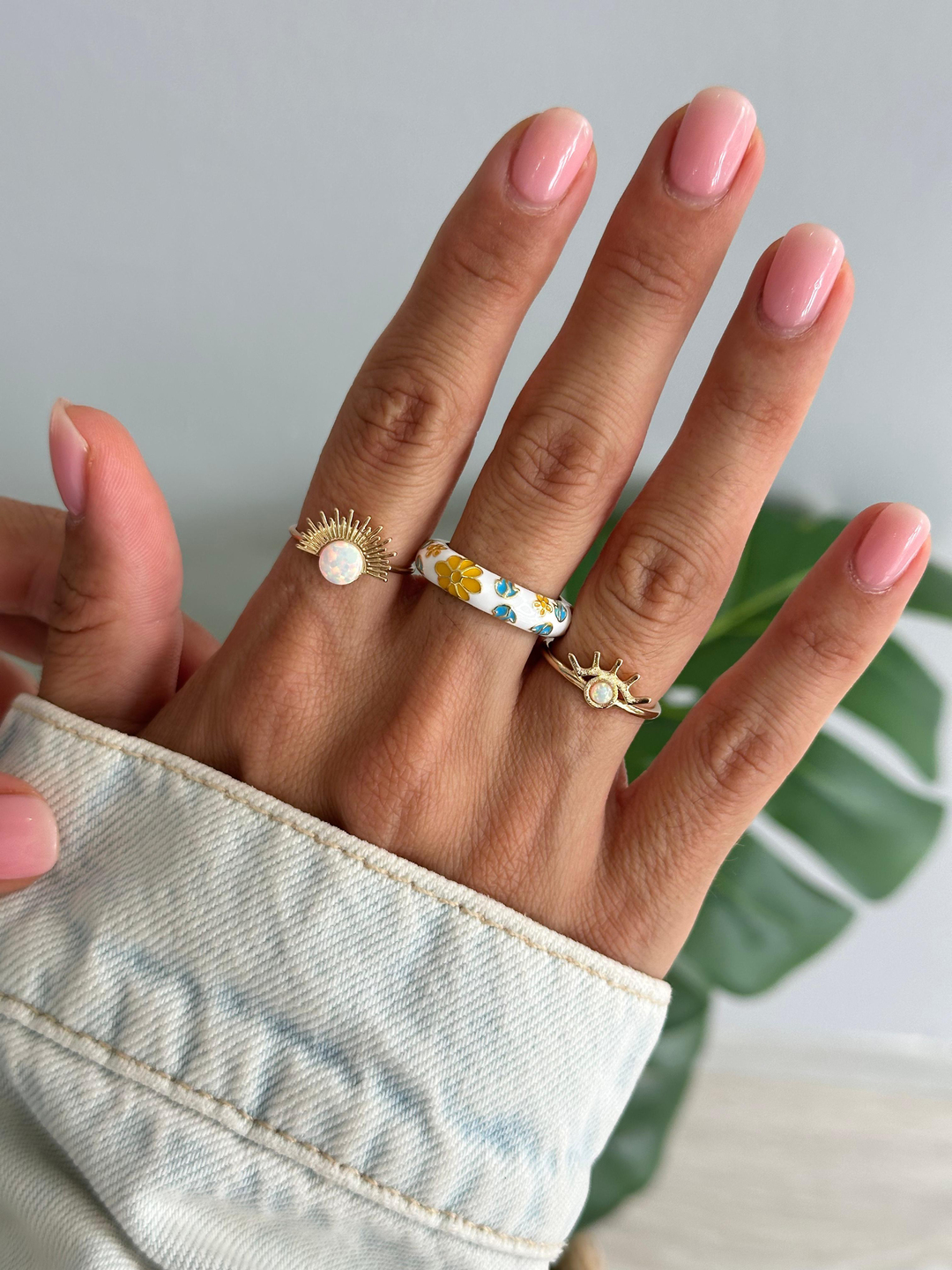 Altın Kaplama Opal Taşlı Göz Model Yüzük Beyaz