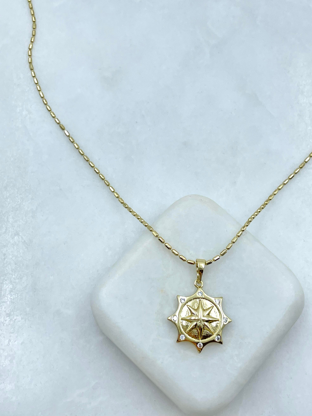 Özel Seri Kristal Taşlı Kuzey Yıldızı Model Kolye 45 cm Gold