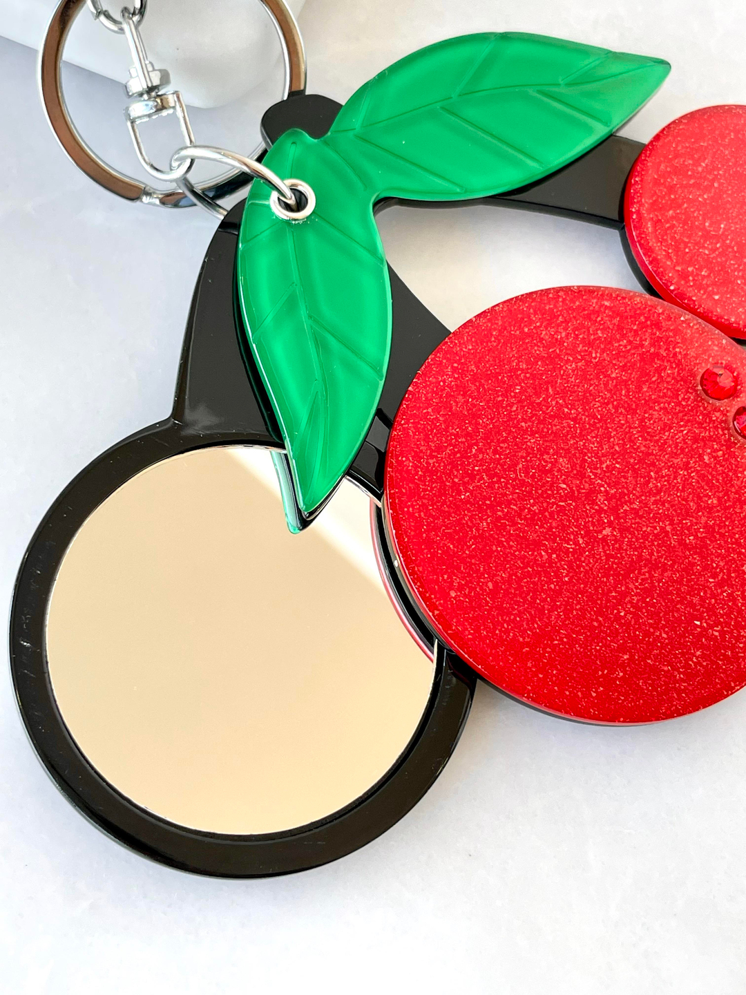 Kiraz Aynalı Çanta Anahtarlık / Çanta Aksesuarı Renkli