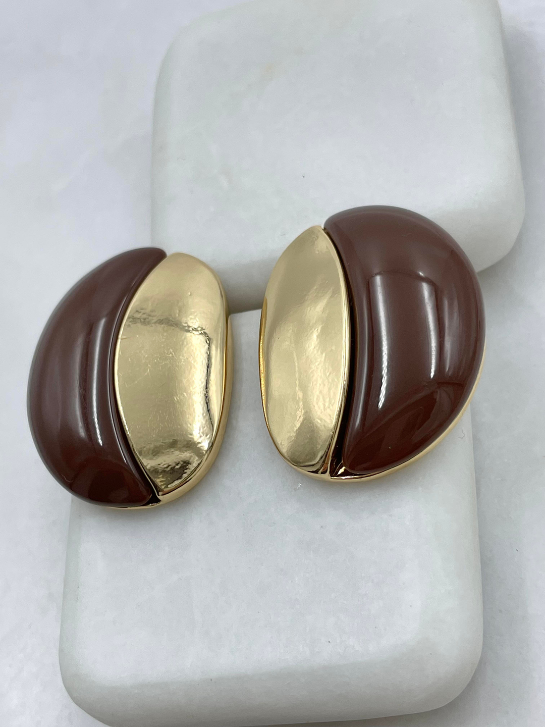 Altın Kaplama Gold Detaylı Tasarım Kahverengi Küpe Gold