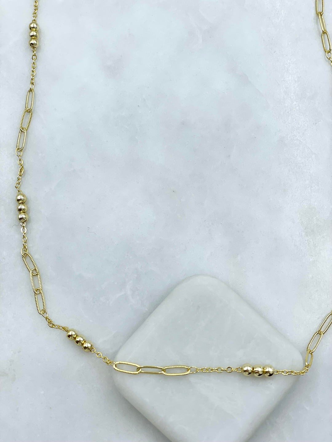 Altın Kaplama Topçuklu Oval Zincir Kolye 90 cm Gold