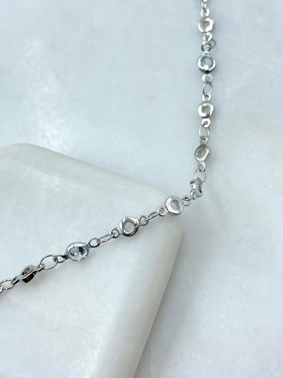 Altın Kaplama Kristal Daire Zincir Kolye Gümüş