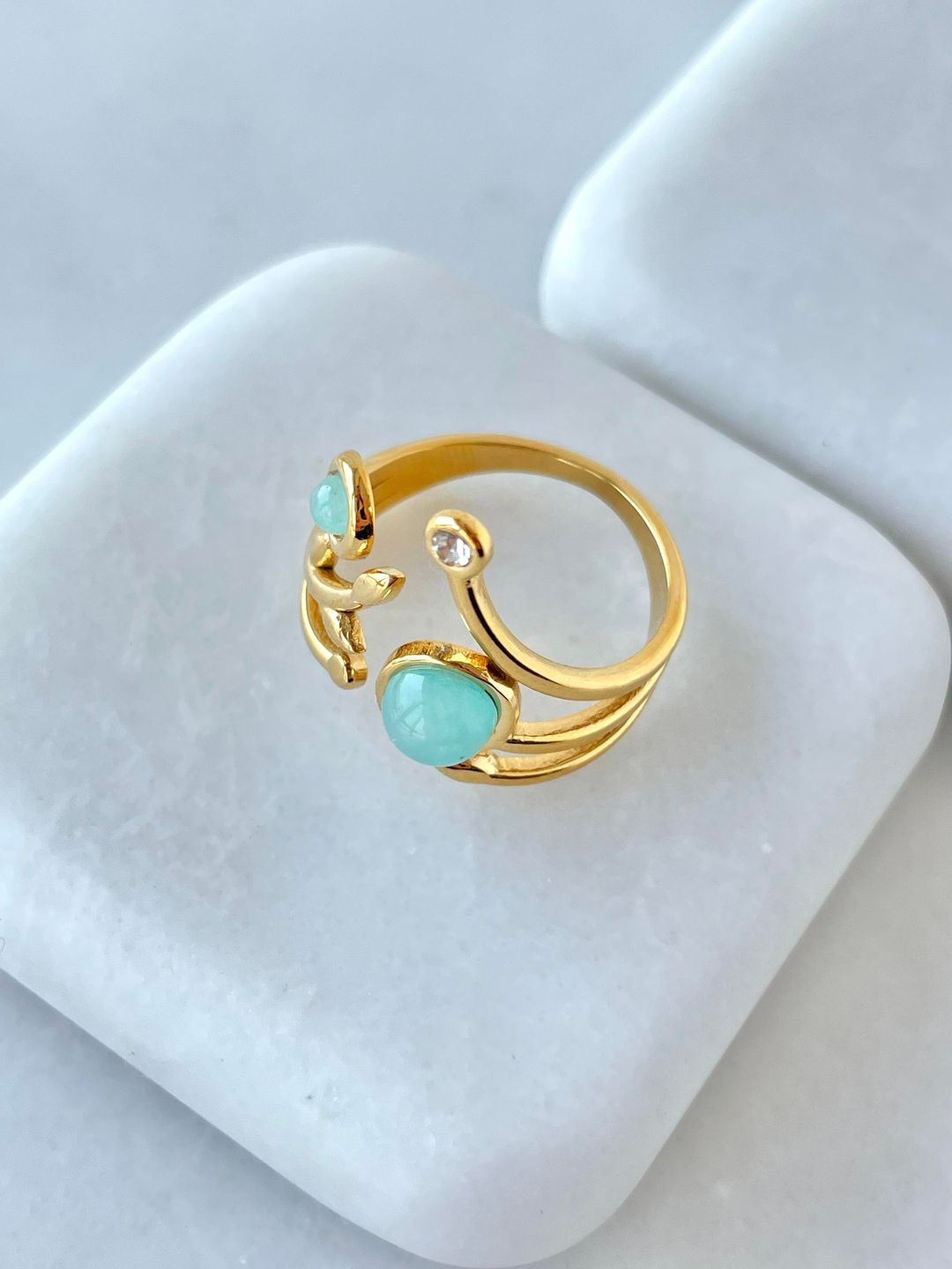 Çelik Opal Taşlı Çoklu Görünüm Yüzük Turkuaz Renk