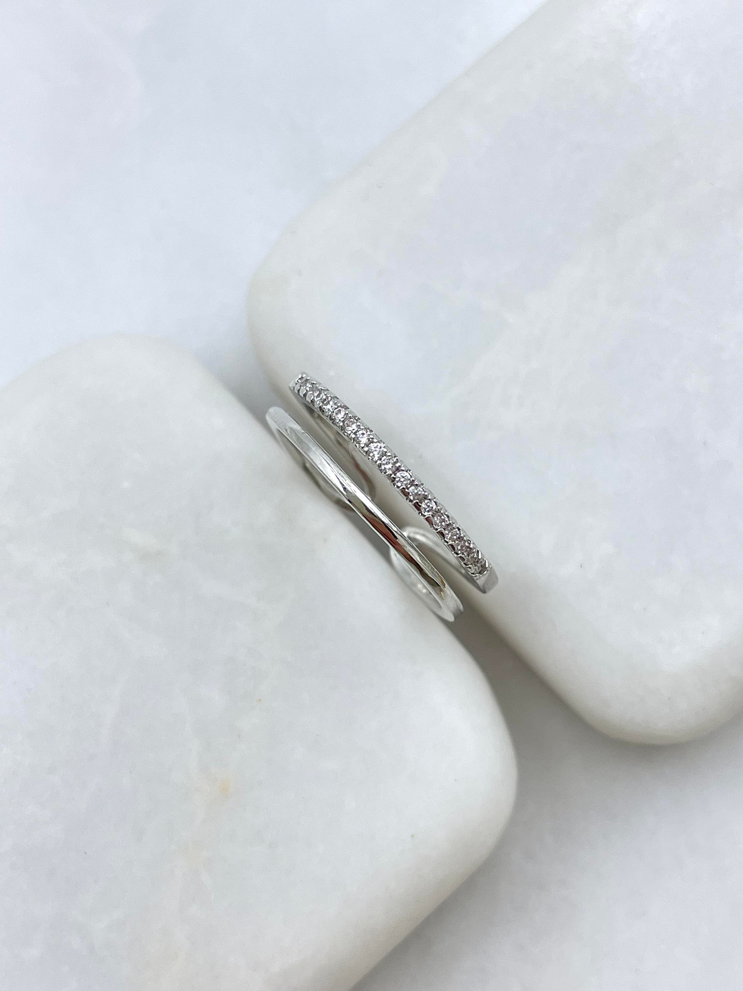 Altın Kaplama Gömme Taşlı İkili  Model Yüzük Gümüş